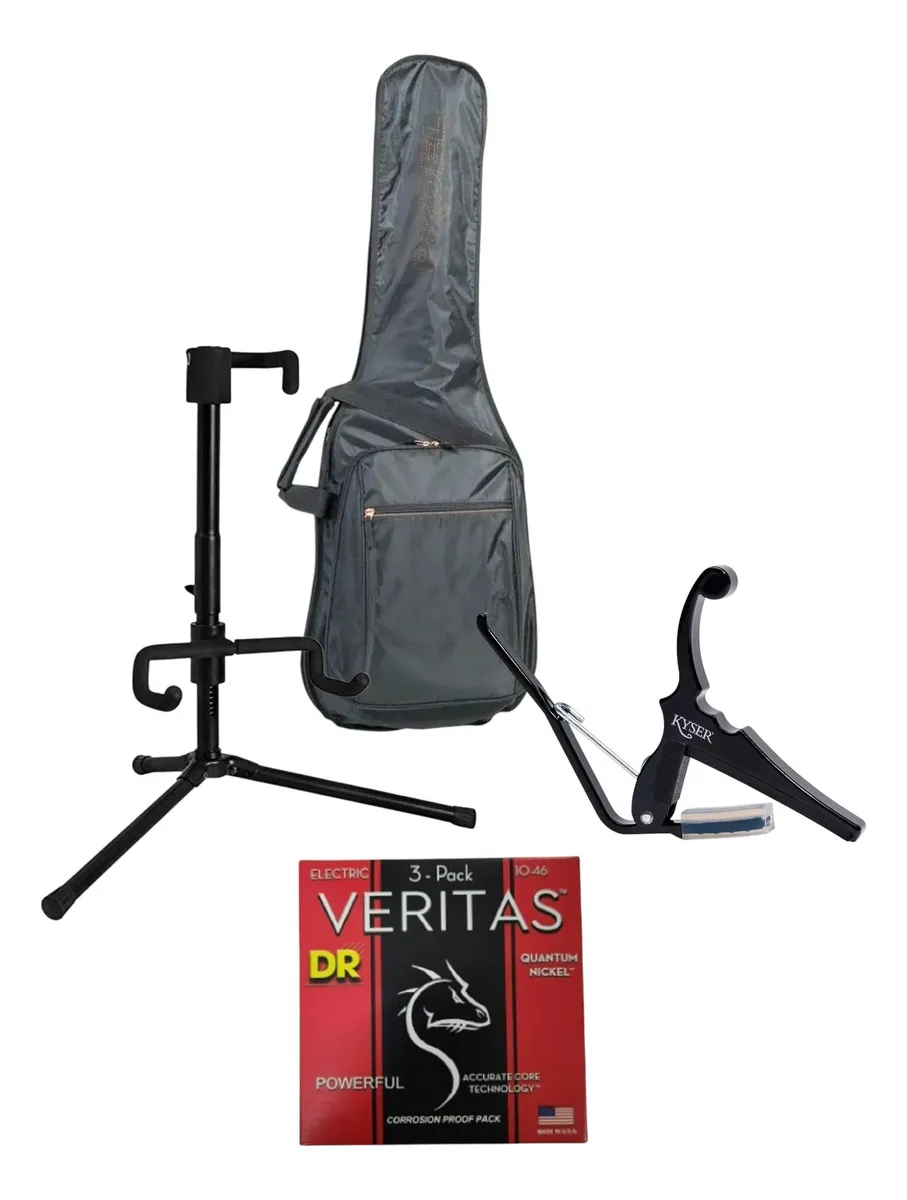 Pack P/ Guitarra Eléctrica, Capo, Funda, Encordado Y Soporte