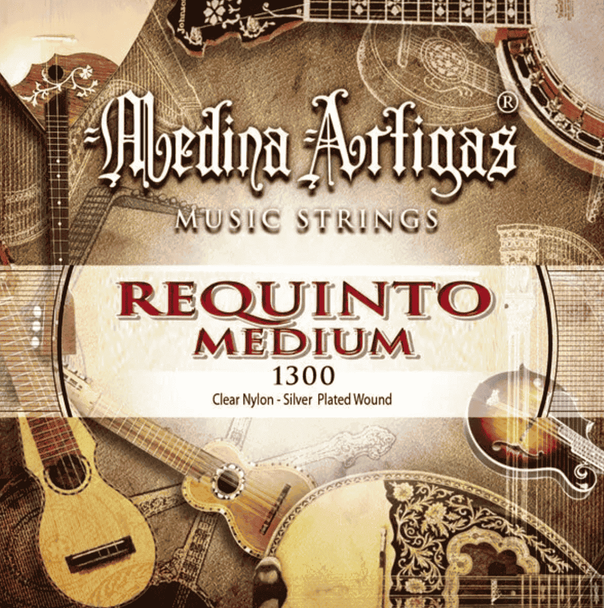 Encordado Medina Artigas para Requinto, 1300 nylon, plateado, tensión media . Nacional
