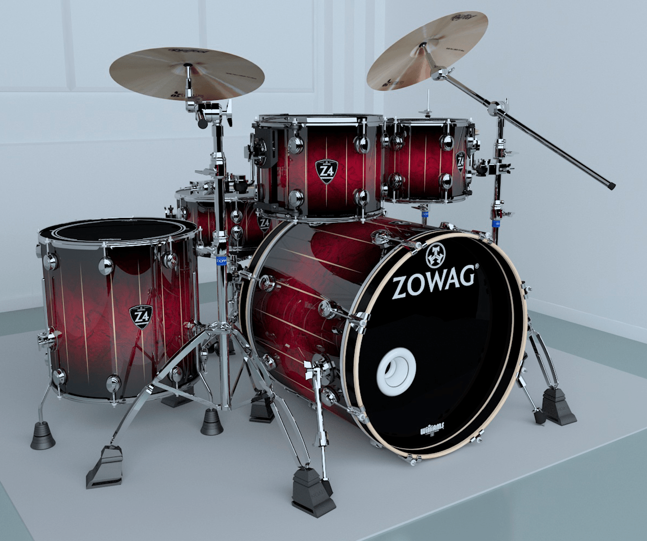 Batería Junior ZOWAG Z1 5 Cuerpos Rojo y Negro con Fierros Banqueta y Platillos - Imagen 7