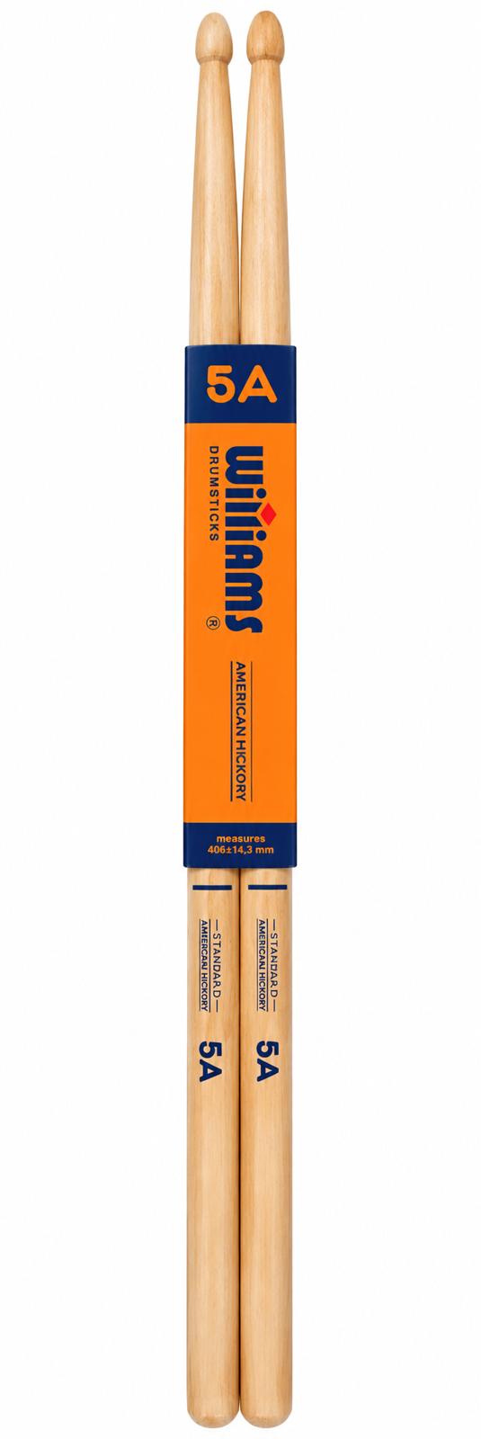 Palillos Williams 5A Standard American Hickory Punta Madera 406 mm x 14,3 mm