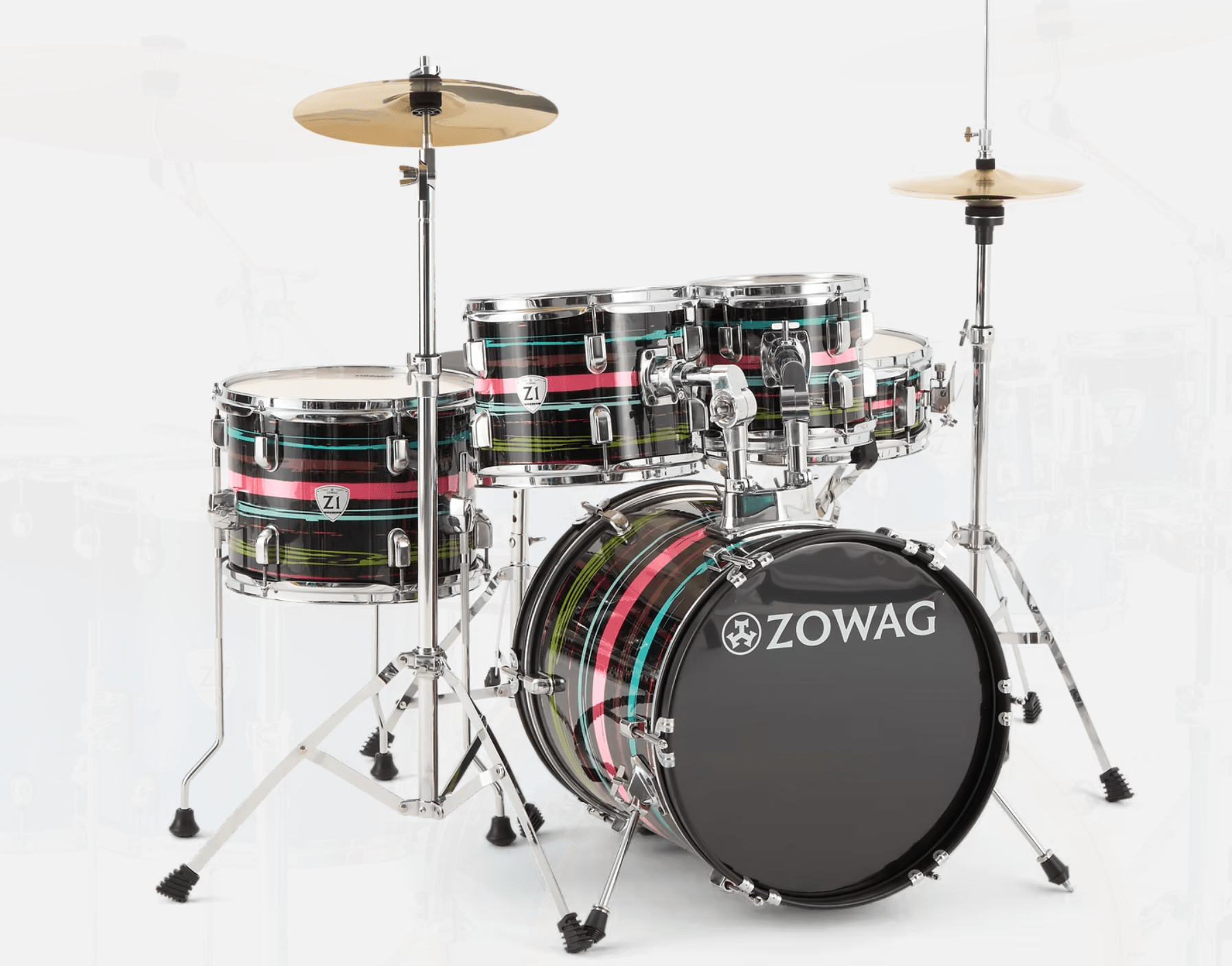 Batería Junior ZOWAG Z1 5 Cuerpos Rojo y Negro con Fierros Banqueta y Platillos