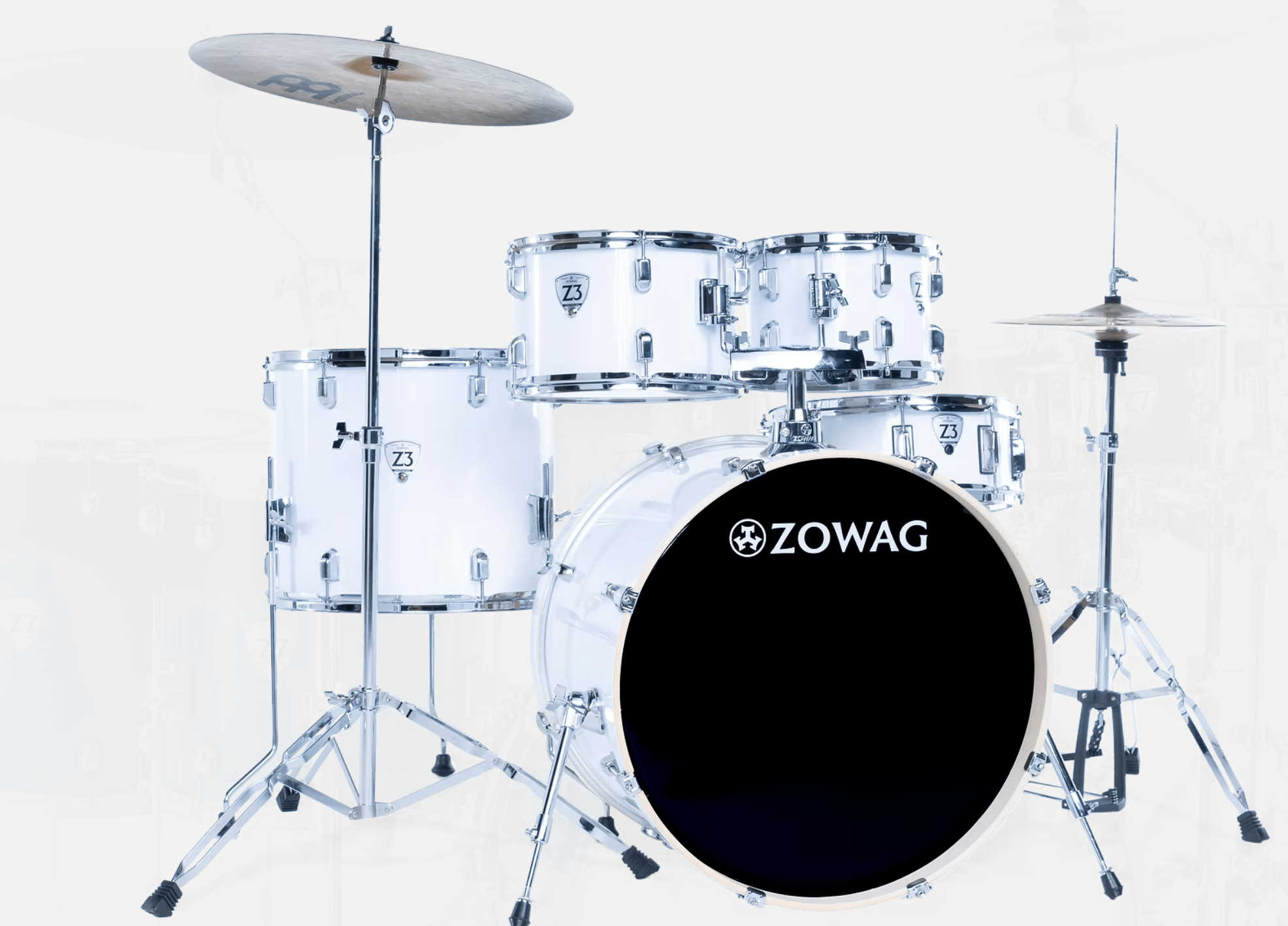 Batería ZOWAG Z3 Rock 5 Cuerpos Azul Flameado con Fierros Banqueta y Platillos - Imagen 2